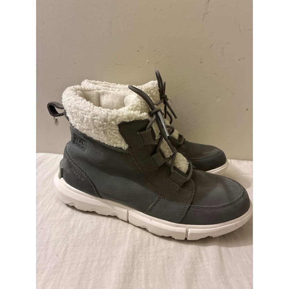 Sorel Explorer Womens 8.5 Carnival Cozy Waterproof Suede Faux Fur Boots Grey